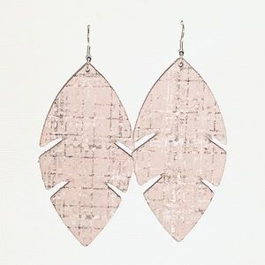 Real Genuine Leather Leaf Earrings - Pink Plaid